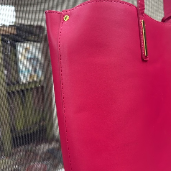 Joy & Iman Hot Pink Leather Tote Tassels Built In Organizer Tons Of Pockets - Picture 5 of 16